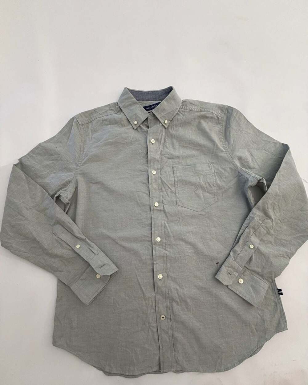 Nautica Classic Fit Stretch Shirt M Light Gray Oxford Y2K Minimal